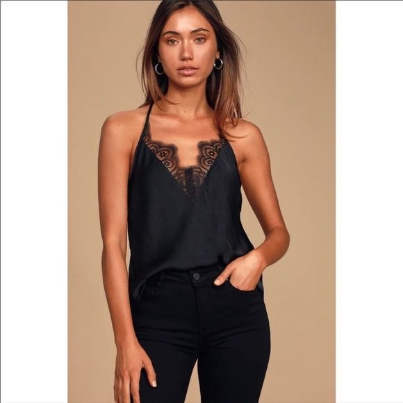 Free People Tops - Free People black starlight satin lace cami XS NWT